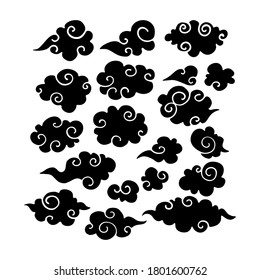 Sammlung von Kinnwolken im asiatischen, orientalischen Stil. Mittelherbstfest. Flaches Design.