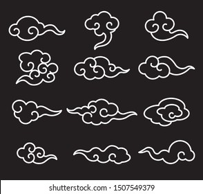 Collection of Chinese cloud pattern set. Line art style chinese cloud series. - vector line art