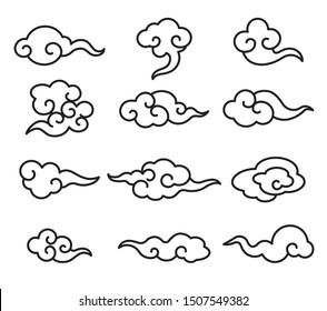 Collection of Chinese cloud pattern set. Line art style chinese cloud series. - vector line art