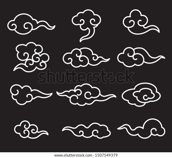 Collection Chinese Cloud Pattern Set Line Stock Vector Royalty Free