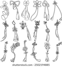 Collection of a Chinese Knot drawing with ribbon
