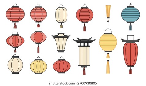 Coleção de Lanternas Chinesas Elementos decorativos Símbolos de Iluminação Festiva para Celebração e Tradição
