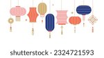 Collection of Chinese Lanterns. Chinese New Year, Mid Autumn Festival background, banner and greeting card. Flat minimalist geometric design. Vector illustration