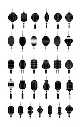 Collection Of Chinese Lanterns Silhouette, Vector Illustration