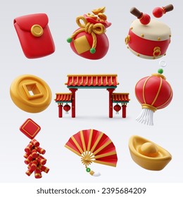 Collection of Chinese New Year 3d icons concept. Eps 10 Vector.