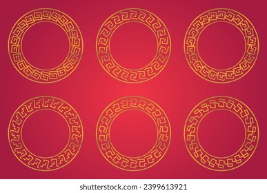 Collection of Chinese New Year circle ornament frames. gold color geometric design. vector decoration for Asian theme frame
