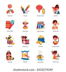 Sammlung von chinesischen Neujahrs-flachen Icons 

