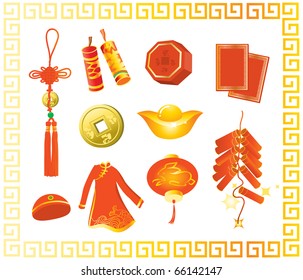 Collection of Chinese New Year gifts, Year of the Rabbit, isolated on white