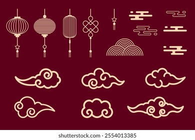 Collection of Chinese New Year image elements. Traditional decorative style.