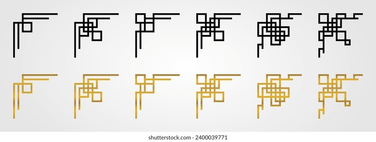 Collection of Chinese New Year ornament border corners. elegant geometric design. decoration for Asian theme frame. vector for poster, brochure.