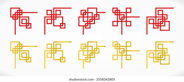 Collection of Chinese New Year ornament border corners. elegant geometric design. decoration for Asian theme frame.