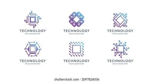 collection of chip digital logo design inspiration. modern color, technology, dot logo.