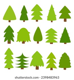 Collection of chirstmas trees. tree set isolated on white background. vector illustration.	