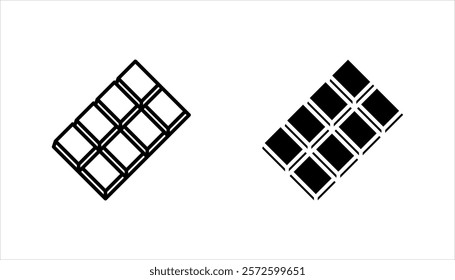 collection of chocolate bar icons, signs and symbols, on white background.