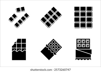 collection of chocolate bar icons, signs and symbols, on white background.