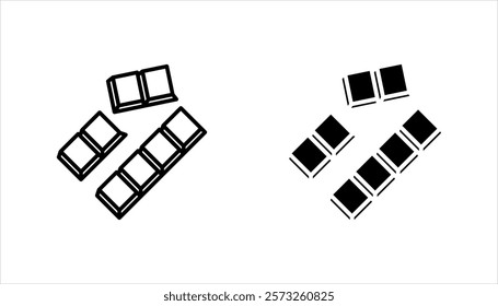 collection of chocolate bar icons, signs and symbols, on white background.