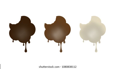 Collection of chocolate cake in the shape of a flower. Black, white, milk. Vector illustration.