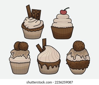 Collection of Chocolate Cupcake Muffin Dessert Vector Graphics