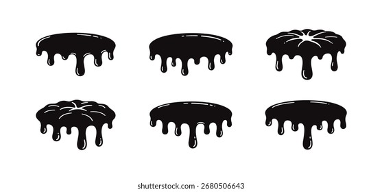  Una colección de Vectores de chocolate por goteo en varias Formas y estilos ideales para el empaque de postres, panadería de la marca, goteos de chocolate sin costura y Elementos, Ilustración vectorial.