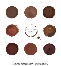 Collection of chocolate round stains and blots on white background