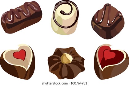 collection of chocolates of different shapes of color