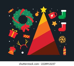 Collection of Christmas assets for poster, banner, and background designs.
