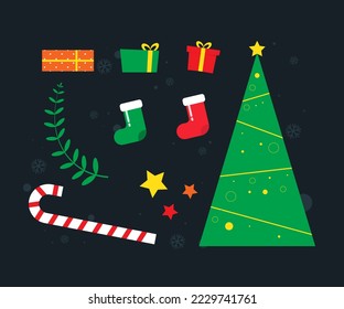 Collection of Christmas assets for poster, banner, and background designs.