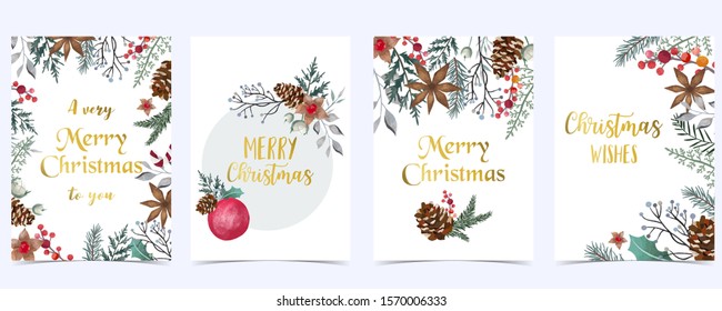 Collection of Christmas background set with holly leaves,flower,geometric.Editable vector illustration for New year invitation,postcard and website banner