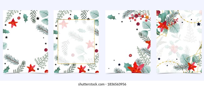 Collection of Christmas background set with holly leaves,flower,ribbon.Editable vector illustration for New year invitation,postcard and website banner