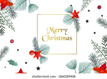 Collection of Christmas background set with holly leaves,flower.Editable vector illustration for New year invitation,postcard and website banner