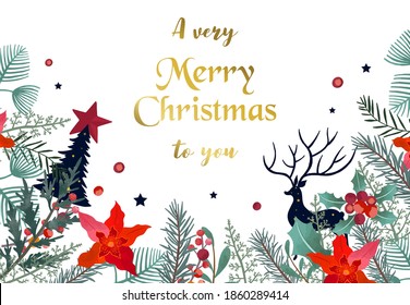 Collection of Christmas background set with holly leaves,flower,reindeer.Editable vector illustration for New year invitation,postcard and website banner
