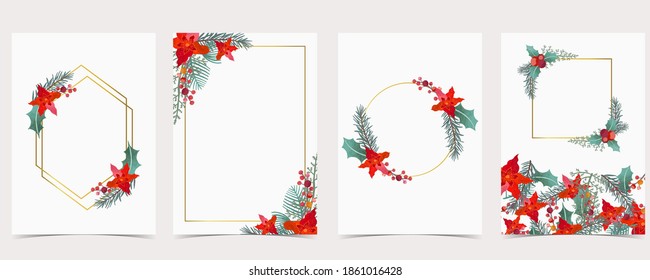 Collection of Christmas background set with holly leaves,flower.Editable vector illustration for New year invitation,postcard and website banner