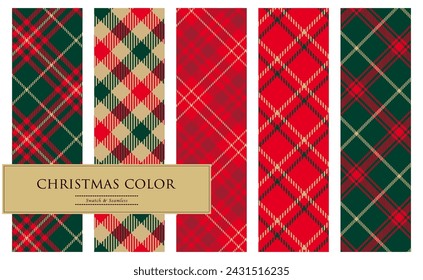 Colección de fondos de Navidad. Cuadros sin costuras en patrones de color rojo y verde y oro.