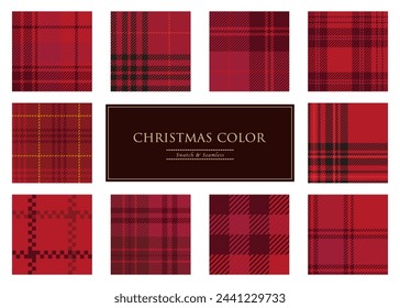 Colección de fondos de Navidad. Patrones a cuadros sin costuras en color de Navidad. Color rojo oscuro.