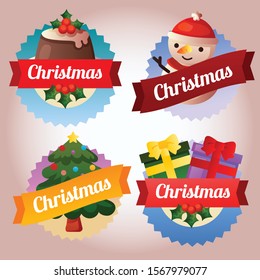 collection christmas badge colored element vector illustration