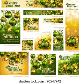 Collection of Christmas banners with baubles and place for text. Vector illustration.