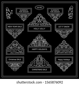 Collection of Christmas banners, tags or text boxes, headers or titles. Chalkboard elements for design