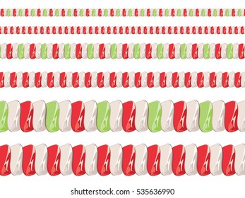 Collection of christmas borders with candy cane pattern.