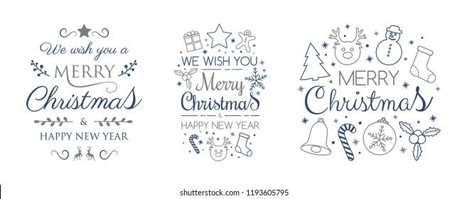 Collection of Christmas calligraphy with decorations. Vector.