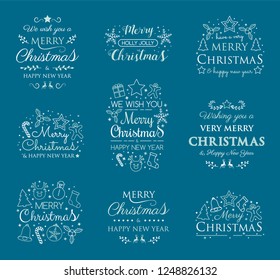 Collection of Christmas calligraphy with decorations. Vector.