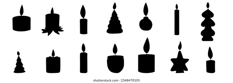 Collection of Christmas candles silhouette. Candle silhouette for Christmas holiday. Vector illustration.