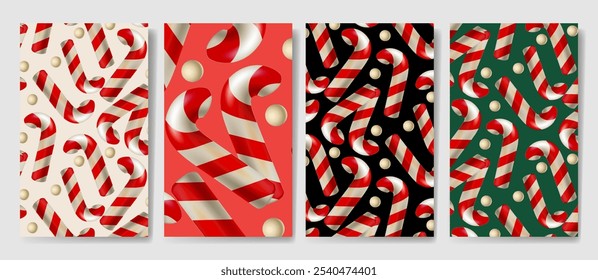 Collection of Christmas candy cane pattern. Xmas print. Wallpaper for smartphone background, home screen, cover, vector illustration