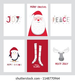 collection of Christmas card template, greetings card with cute character design