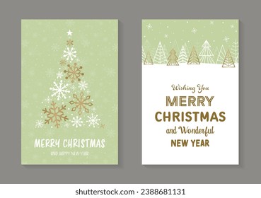 Collection of Christmas cards. Abstract tree and snowflakes. Vector illustration