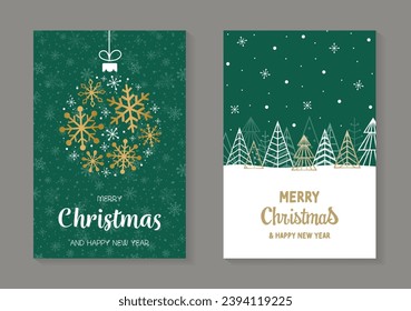 Colección de tarjetas de Navidad. Árbol abstracto y copos de nieve. Ilustración del vector