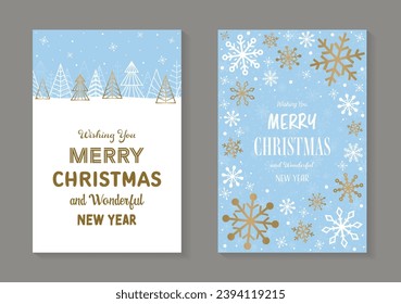 Collection of Christmas cards with tree and snowflakes. Vector illustration