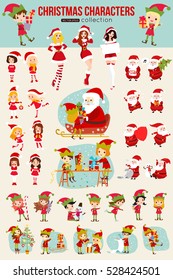 Collection Christmas Cartoon Character Holiday Design Stock Vector ...