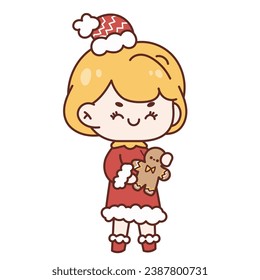 Collection of Christmas cartoons isolated on a white background. Little Santa with gifts and holiday decorations; cute card. Super cute cartoon character, illustration, hand drawn, vector