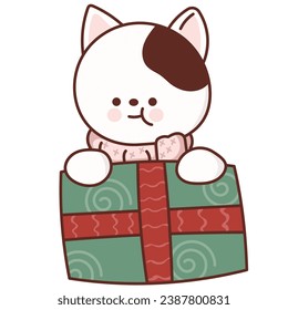 Collection of Christmas cartoons isolated on a white background. Little Santa with gifts and holiday decorations; cute card. Super cute cartoon character, illustration, hand drawn, vector