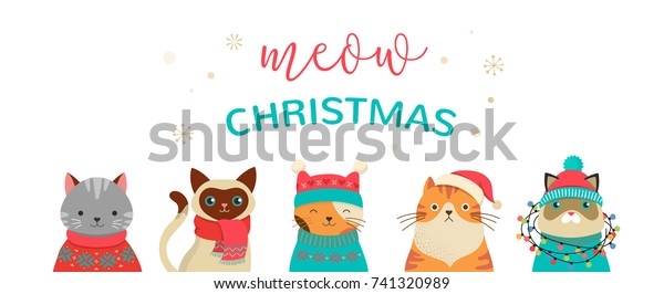 Download Collection Christmas Cats Merry Christmas Illustrations Stock Vector Royalty Free 741320989 PSD Mockup Templates